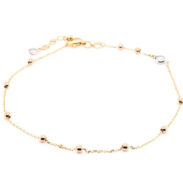 graziella 10KT Yellow & White Gold 10" 2mm Bead anklet