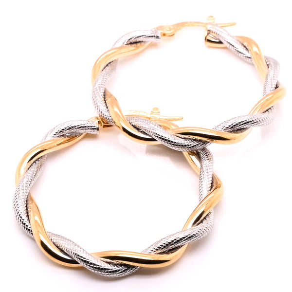 graziella 10KT Yellow & White Gold 30mm Twisted Hoop Earrings