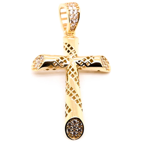 graziella 10KT Yelow Gold 37x18mm C.Z Cross Pendant