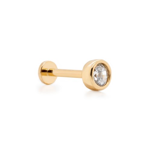 graziella 14K Yellow Gold CZ Cartilage Flat Screwback Single Stud Earring