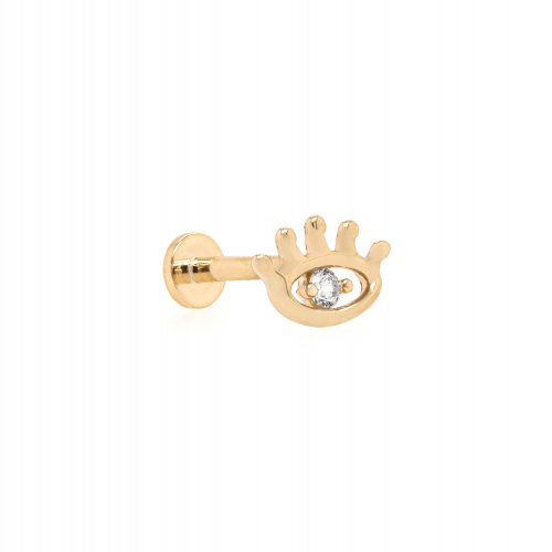 graziella 14K Yellow Gold CZ Evil Eye Cartilage Flat Screwback Single Stud Earring