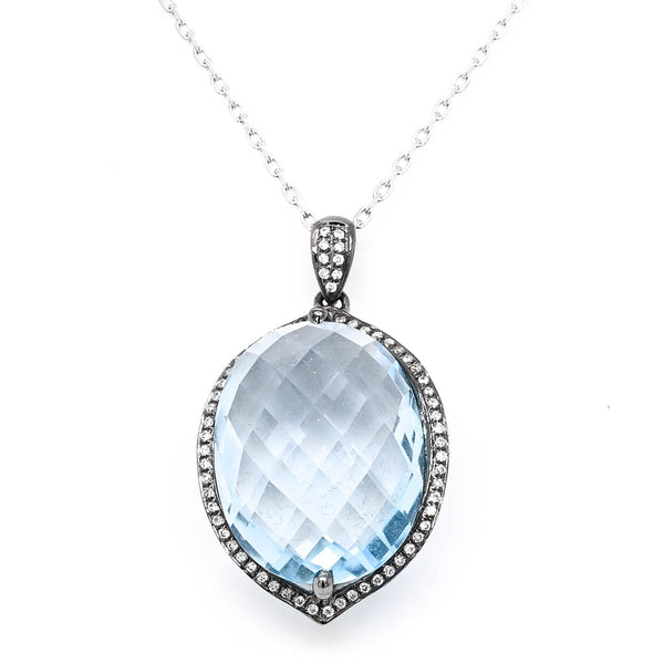 graziella 14KT Black Rhodium 18" 20.23CT Blue Topaz & Diamond Necklace