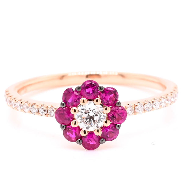 graziella 14KT Rose Gold 0.38CTW Ruby & Diamond Flower Ring