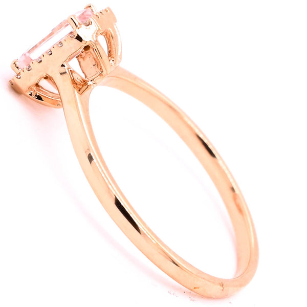 Graziella 14KT Rose Gold 0.49CT Morganite & Diamond Halo Set Ring