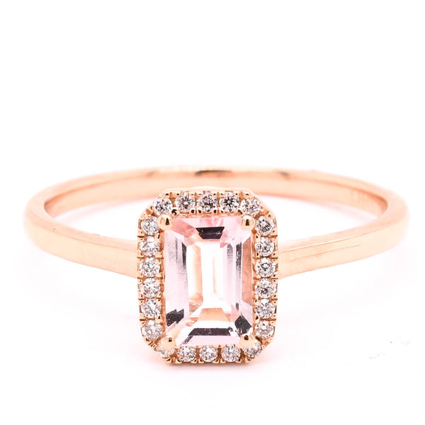 graziella 14KT Rose Gold 0.49CT Morganite & Diamond Halo Set Ring