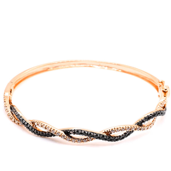 graziella 14KT Rose Gold 1.00CTW Black & White Diamond Hinged Bangle