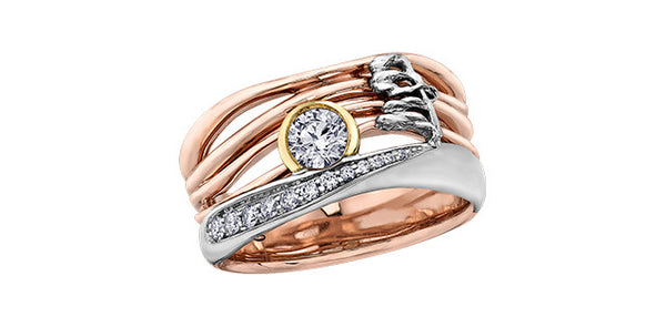 Graziella 14KT Tri-Colour Gold "Maple Leaf Diamonds 0.43CTW Round Brilliant Canadian Diamond Ring