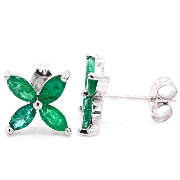 graziella 14KT White Blue Sapphire Flower Stud Earrings