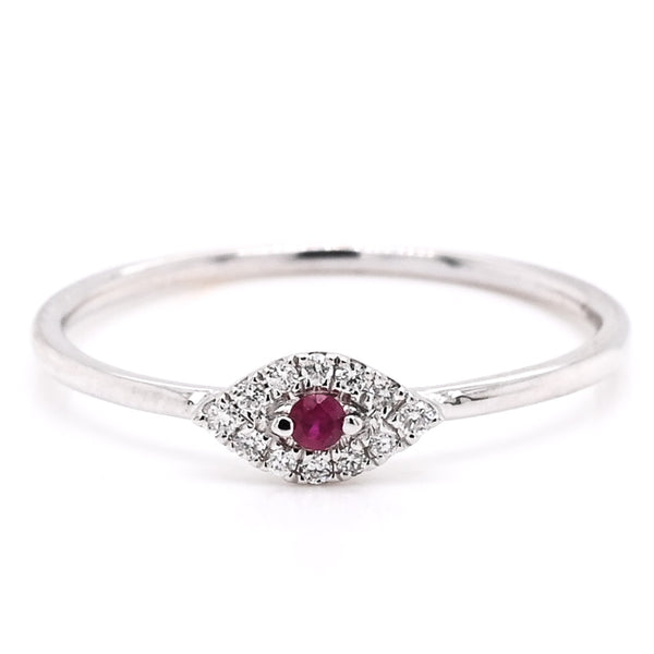 graziella 14KT White Gold 0.03CT Round Ruby & Diamond Evileye Ring