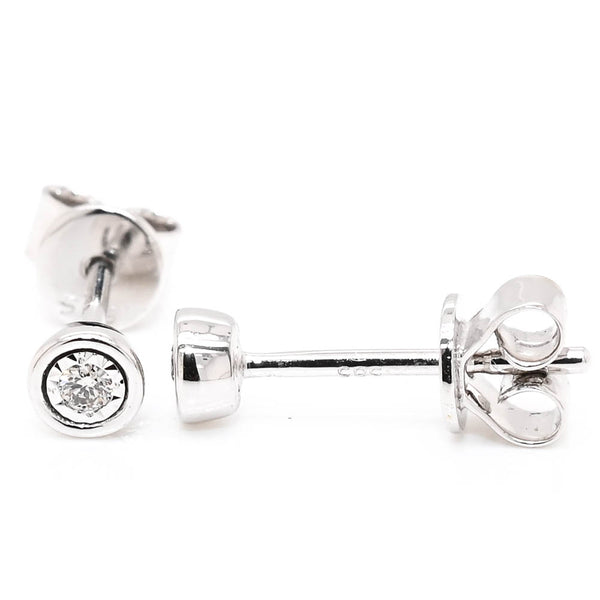 graziella 14KT White Gold 0.04CTW Diamond Bezel Set Earrings