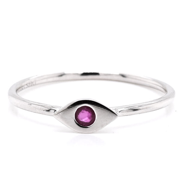 graziella 14KT White Gold 0.05CT Round Ruby Evileye Ring