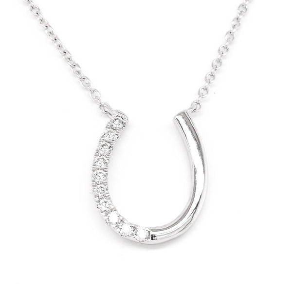 graziella 14KT White Gold 0.10CTW 18" Diamond Horse Shoe Neklace