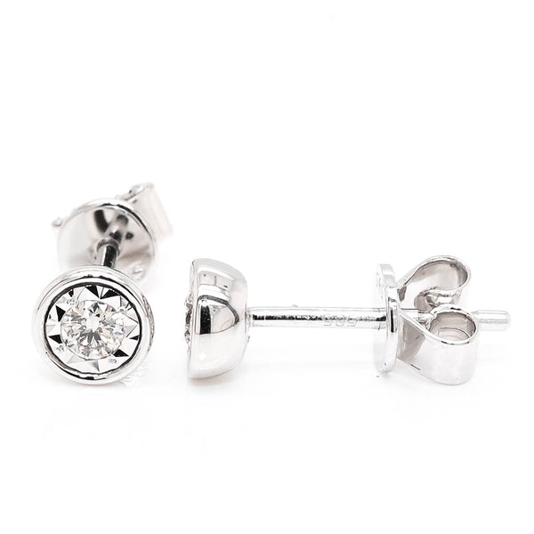 graziella 14KT White Gold 0.10CTW Diamond Bezel Set Earrings