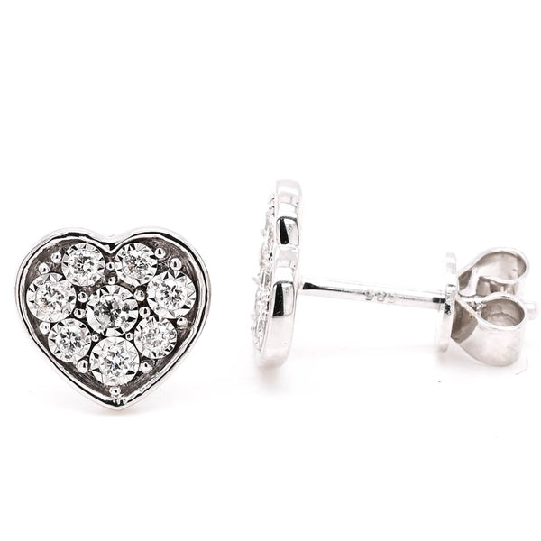 graziella 14KT White Gold 0.16CTW Diamond Heart Stud Earrings
