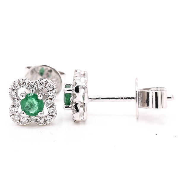 graziella 14KT White Gold 0.22CTW Emerald & Diamond Halo Set Earrings
