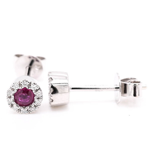 graziella 14KT White Gold 0.22CTW Ruby & Diamond Halo Set Earrings