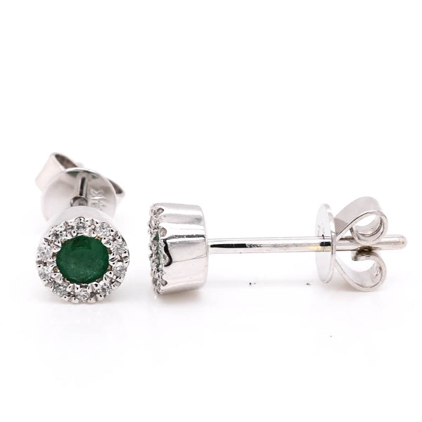 graziella 14KT White Gold 0.23CTW Emerald & Diamond Stud Earrings
