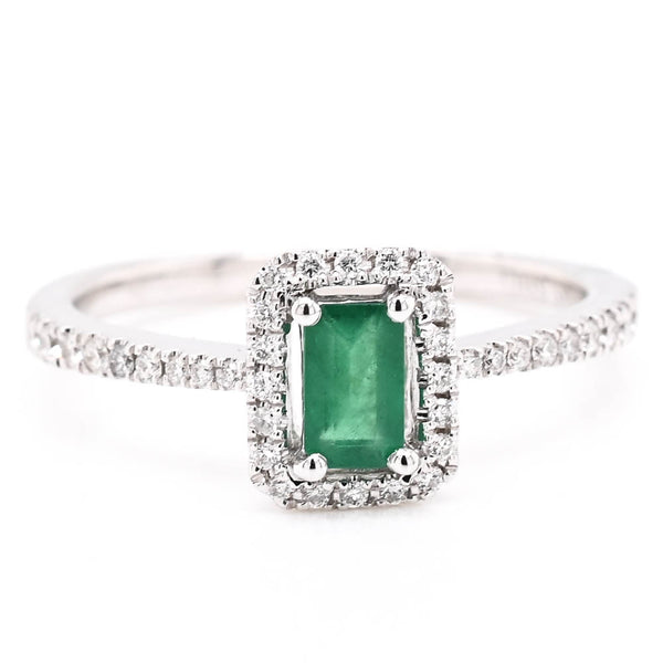 graziella 14KT White Gold 0.24CT Emerald Halo Set Diamond Ring