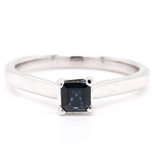graziella 14KT White Gold 0.25CT Princess Cut Blue Sapphire Solitaire Ring