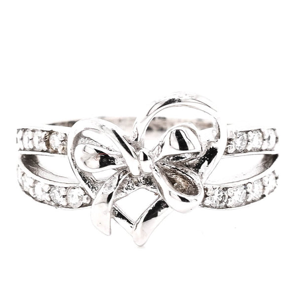 Graziella 14KT White Gold 0.25CTW Diamond Heart Bow Ring