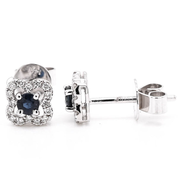 graziella 14KT White Gold 0.29CTW Blue Sapphire & Diamond Halo Set Earrings