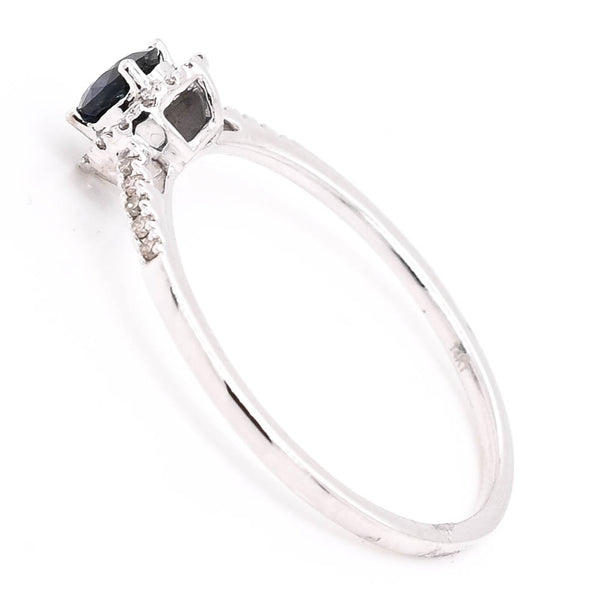 Graziella 14KT White Gold 0.30CT Round Brilliant Blue Sapphire & Diamond Halo Set Ring