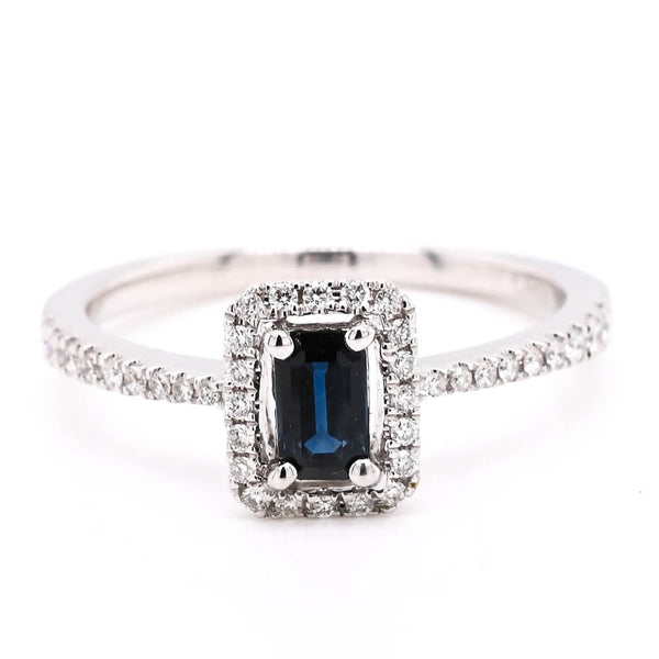 graziella 14KT White Gold 0.33CT Sapphire Halo Set Diamond Ring