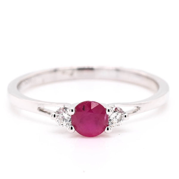 graziella 14KT White Gold 0.38CT Round Shape Ruby and Diamond Ring