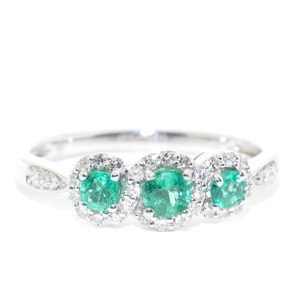 graziella 14KT White Gold 0.40CT Emerald and Diamond Ring