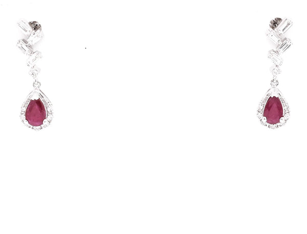 graziella 14KT White Gold 0.40CTW Pear Shape Ruby & Diamond Drop Earrings
