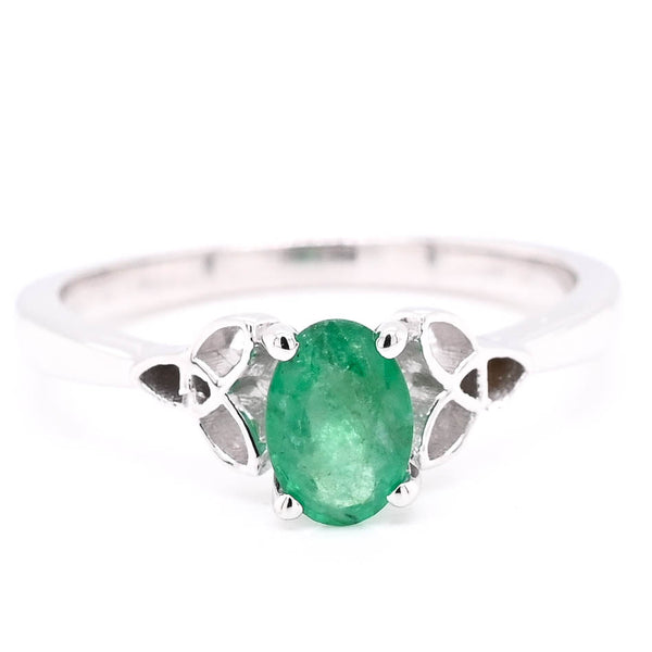 graziella 14KT White Gold 0.44CT Oval Shape Emerald Ring