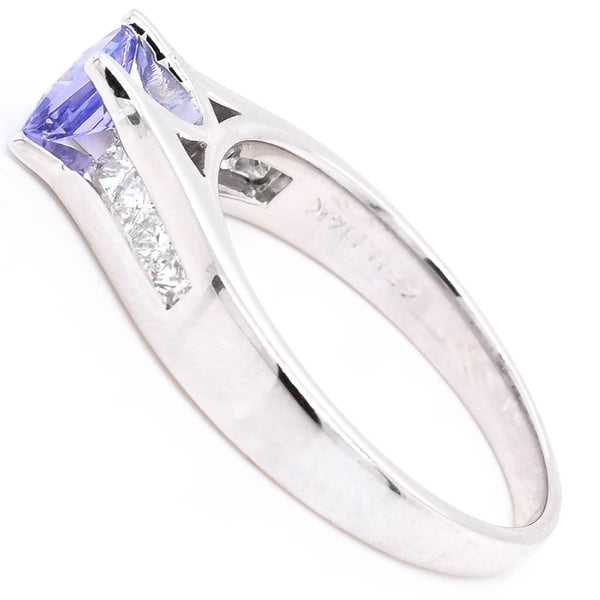 Graziella 14KT White Gold 0.49CT Princess Cut Tanzanite & Diamond Accent Ring