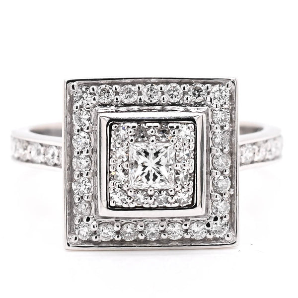graziella 14KT White Gold 0.50CTW Princess Cut Diamond Halo Set Engagement Ring