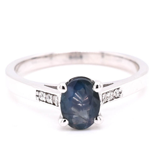 graziella 14KT White Gold 0.53CT Oval Shape Natural Alexandrite & Diamond Ring