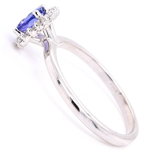 Graziella 14KT White Gold 0.58CT Round Shape Tanzanite & Diamond Halo Set Ring