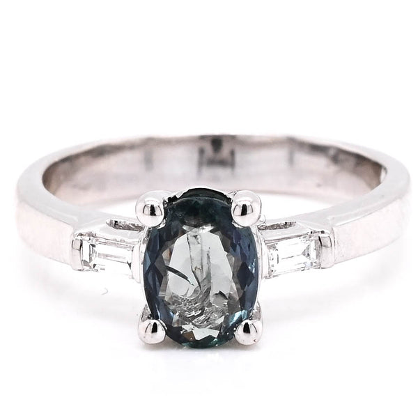 graziella 14KT White Gold 0.68CT Oval Shape Natural Alexandrite & Diamond Ring