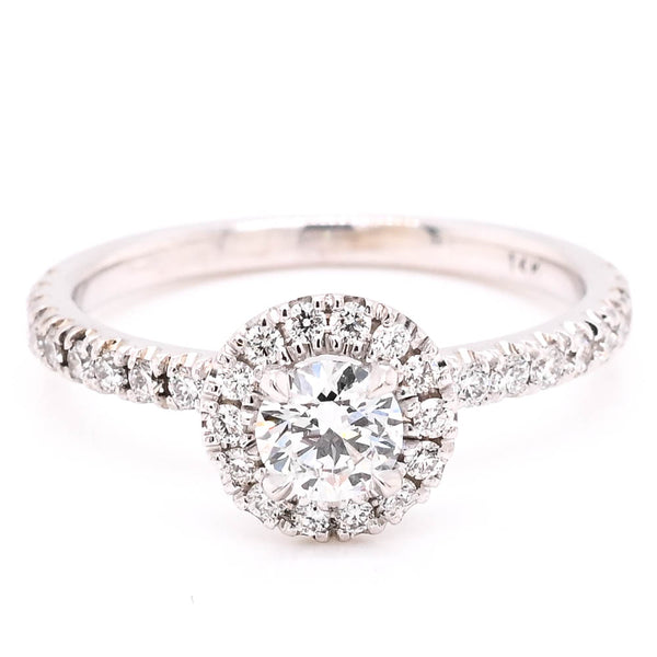 graziella 14KT White Gold 0.68CTW Round Brilliant Diamond Halo Set Engagement Ring
