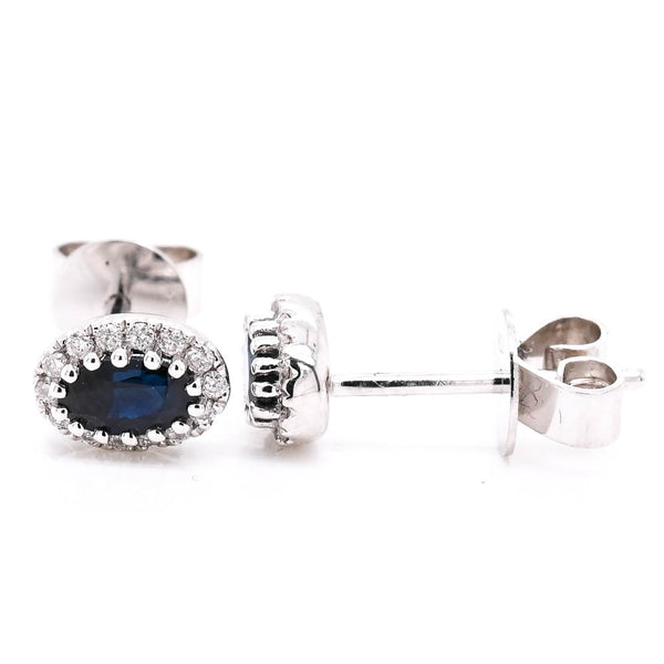 graziella 14KT White Gold 0.71CTW Blue Sapphire & Diamond Halo Set Earrings