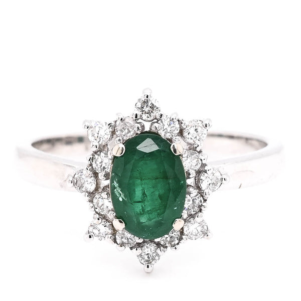 graziella 14KT White Gold 0.75CT Emerald & Diamond Cluster Ring