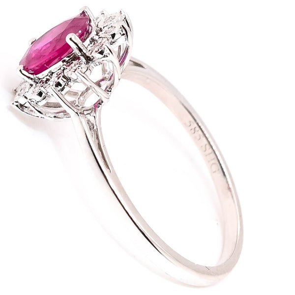 Graziella 14KT White Gold 0.76CT Oval Shape Ruby & Diamond Cluster Ring