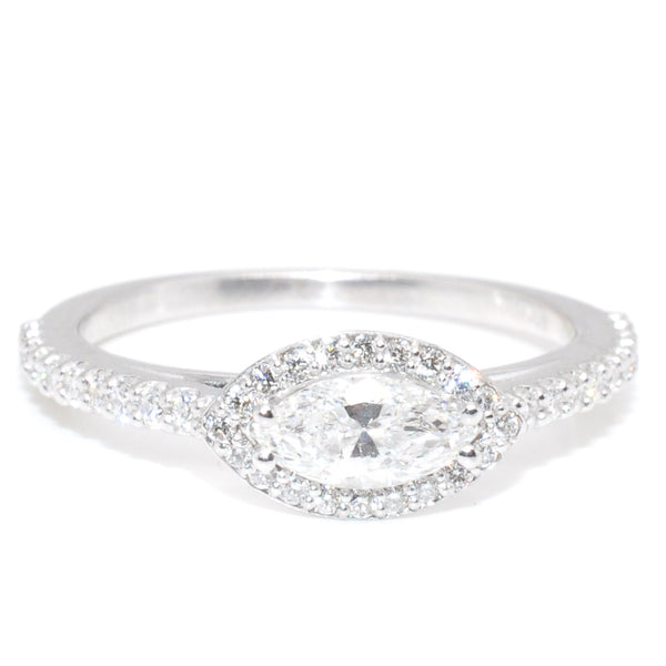 graziella 14KT White Gold 0.76CTW Marquise Shape Halo Set Diamond Ring