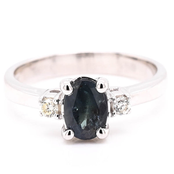 graziella 14KT White Gold 0.77CT Oval Shape Natural Alexandrite & Diamond Ring