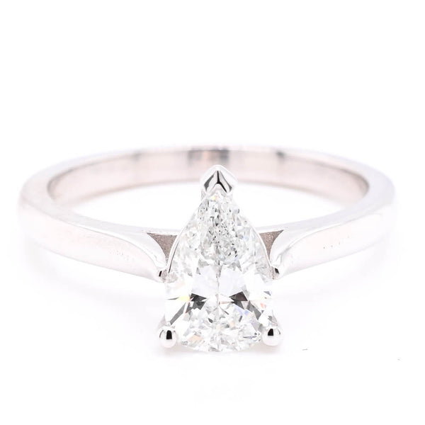 graziella 14KT White Gold 0.77CT Pear Shape Diamond Solitaire Engagement Ring