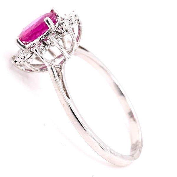 Graziella 14KT White Gold 0.80CT Oval Shape Ruby & Diamond Cluster Ring
