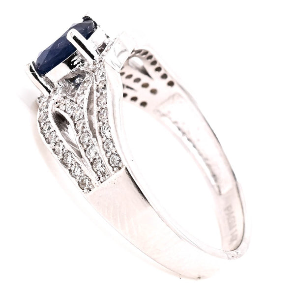 Graziella 14KT White Gold 0.80CT Round Brilliant Blue Sapphire & Diamond Ring