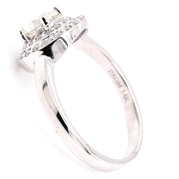 Graziella 14KT White Gold 0.81CTW Round Brillinat Diamond Double Halo Set Engagement Ring