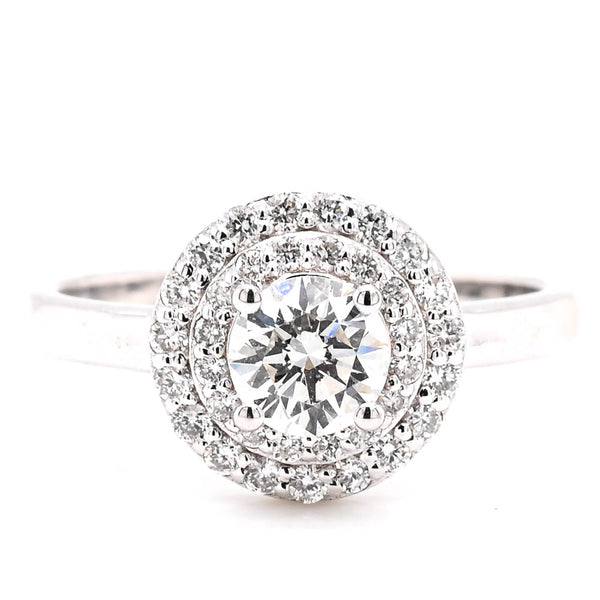 graziella 14KT White Gold 0.81CTW Round Brillinat Diamond Double Halo Set Engagement Ring