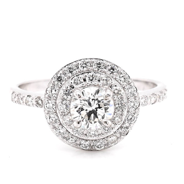 graziella 14KT White Gold 0.81CTW Round Brillinat Diamond Double Halo Set Engagement Ring