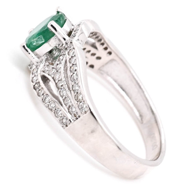 Graziella 14KT White Gold 0.90CT Emerald & Diamond Ring
