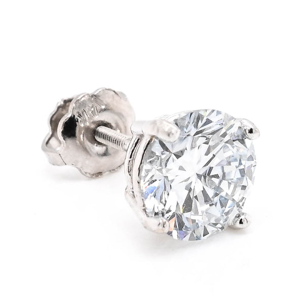 Graziella 14KT White Gold 1.02CT Round Brilliant LAB Created SINGLE Diamond Stud Earrings